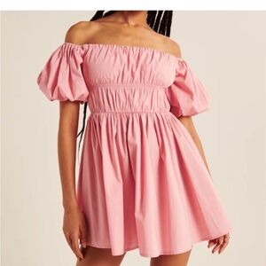 NWT Abercrombie & Fitch Ruched Ruffle Puff Sleeve Mini Dress Pink, XS